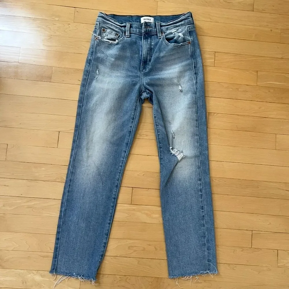 Pistola Monroe High Rise Slim Straight Cigarette Raw Hem in Dolores Park Wash 26 - Picture 4 of 13